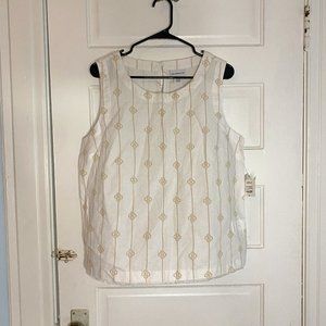 Liz Claiborne Large L White Tan Rope Print Linen/Cotton Tank Top NWT Sleeveless